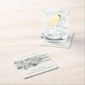 Chic Rustic Green Winery Sketch Hochzeit Rechteckiger Pappuntersetzer (Vor Ort)