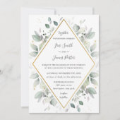 Chic Rustic Greenerie Gold Green Foliage Hochzeit Einladung (Vorderseite)
