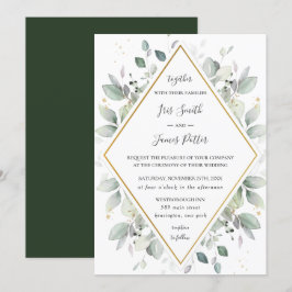 Chic Rustic Greenerie Gold Green Foliage Hochzeit  Einladung