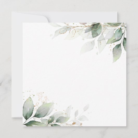 Chic Rustic Greenerie Leafy Foliage Gold Hochzeit Einladung (Rückseite)