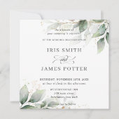 Chic Rustic Greenerie Leafy Foliage Gold Hochzeit Einladung (Vorderseite)