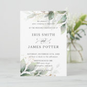 Chic Rustic Greenery Leafy Foliage Gold Wedding Einladung (Stehend Vorderseite)