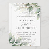 Chic Rustic Greenery Leafy Foliage Gold Wedding Einladung (Vorne/Hinten)