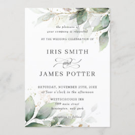 Chic Rustic Greenery Leafy Foliage Gold Wedding Einladung