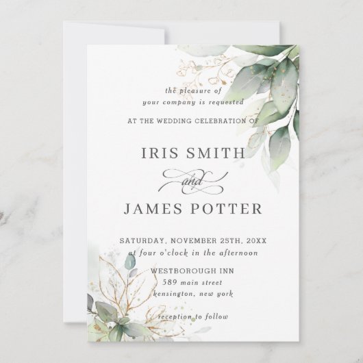 Chic Rustic Greenery Leafy Foliage Wedding Einladung (Vorderseite)