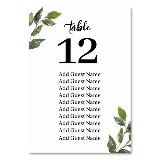 Chic Rustic Greenery Tischnummer Seating Chart (Rückseite)