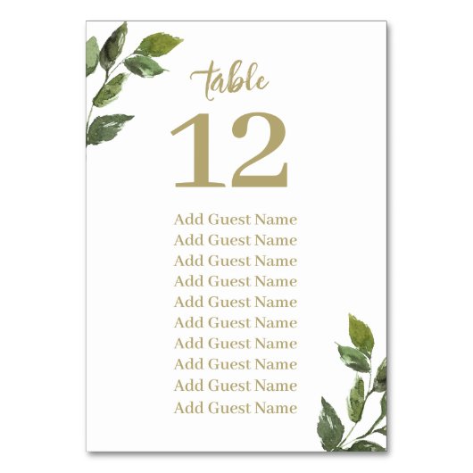 Chic Rustic Greenery Tischnummer Seating Chart (Rückseite)