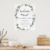 Chic Rustic Greenery Wreath Wedding Willkommenszei Poster (Küche)