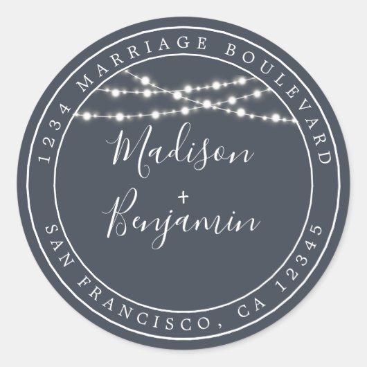 Chic Rustic Light Dark Blue Wedding Rücksendeadres Runder Aufkleber (Vorderseite)