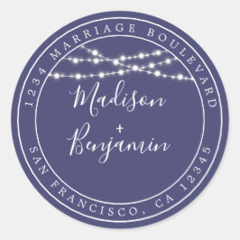 Chic Rustic Light Navy Blue Wedding Rücksendeadres Runder Aufkleber