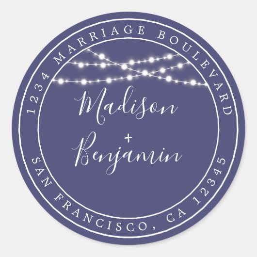 Chic Rustic Light Navy Blue Wedding Rücksendeadres Runder Aufkleber (Vorderseite)