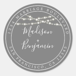 Chic Rustic Lights Gray Wedding Rücksendeadresse Runder Aufkleber