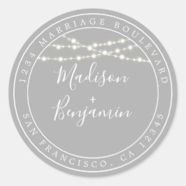 Chic Rustic Lights Gray Wedding Rücksendeadresse Runder Aufkleber