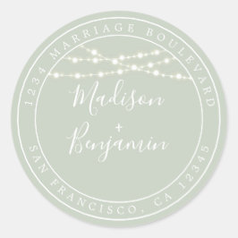 Chic Rustic Lights Green Wedding Rücksendeadresse Runder Aufkleber