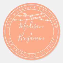 Chic Rustic Lights Orange Wedding Rücksendeadresse Runder Aufkleber
