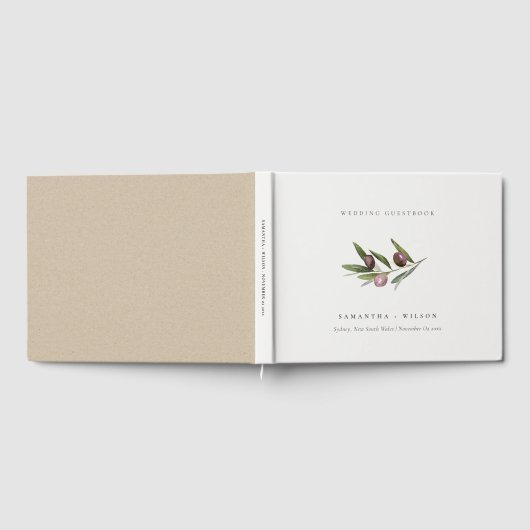Chic Rustic Minimal Olive Branch Foliage Hochzeit Gästebuch (Voll)