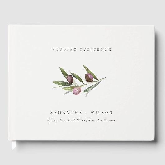 Chic Rustic Minimal Olive Branch Foliage Hochzeit Gästebuch (Vorderseite)