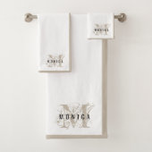 Chic Rustic Modern Beige Monogram Badhandtuch Set (Insitu)