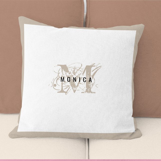 Chic Rustic Modern Beige Monogram Kissen (Chic Rustic Modern Beige Monogram Throw Pillow)