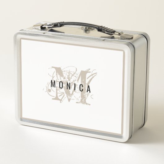 Chic Rustic Modern Beige Monogram Metall Brotdose (Rückseite)