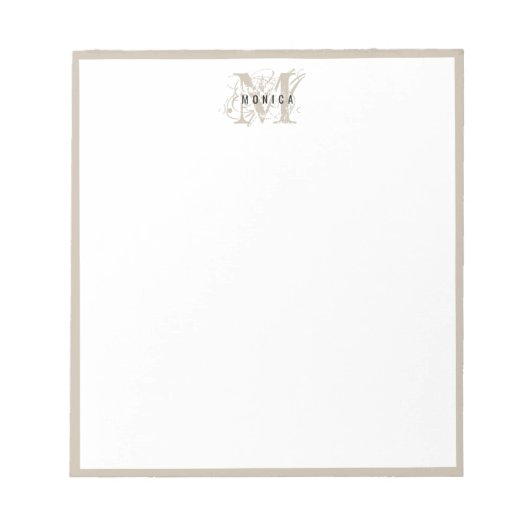Chic Rustic Modern Beige Monogram Minimalistisch Notizblock (Vorderseite)