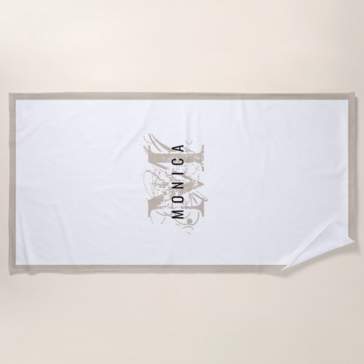 Chic Rustic Modern Beige Monogram Strandtuch (Vorderseite)