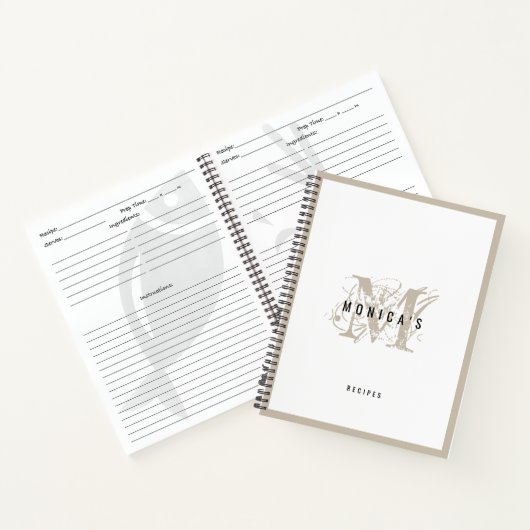 Chic Rustic Moderne Beige Monogram Rezept Notizblock (Innenseite)