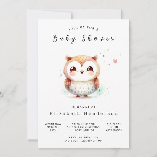 Chic Rustic Owl Baby Dusche Einladung (Vorderseite)