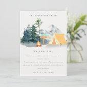 Chic Rustic Pine Woods Camping Mountain Wedding Dankeskarte (Stehend Vorderseite)