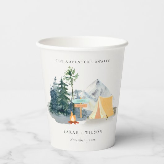 Chic Rustic Pine Woods Camping Mountain Wedding Pappbecher (Rückseite)