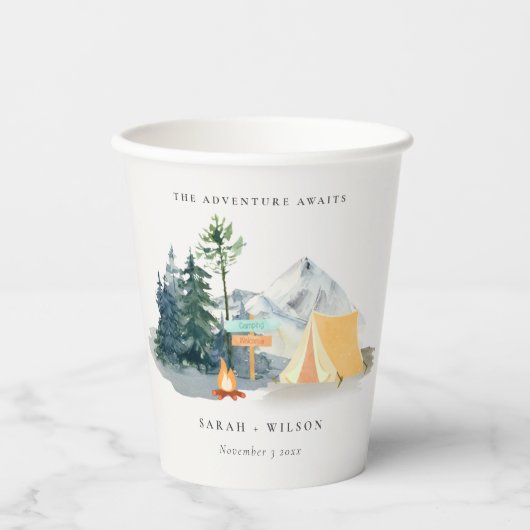 Chic Rustic Pine Woods Camping Mountain Wedding Pappbecher (Vorderseite)