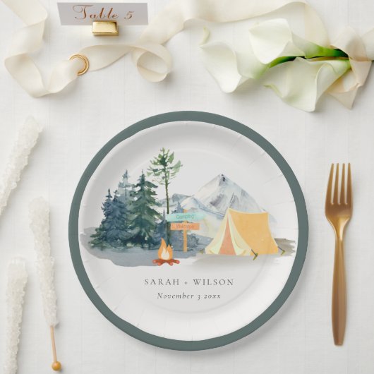 Chic Rustic Pine Woods Camping Mountain Wedding Pappteller (Hochzeit)