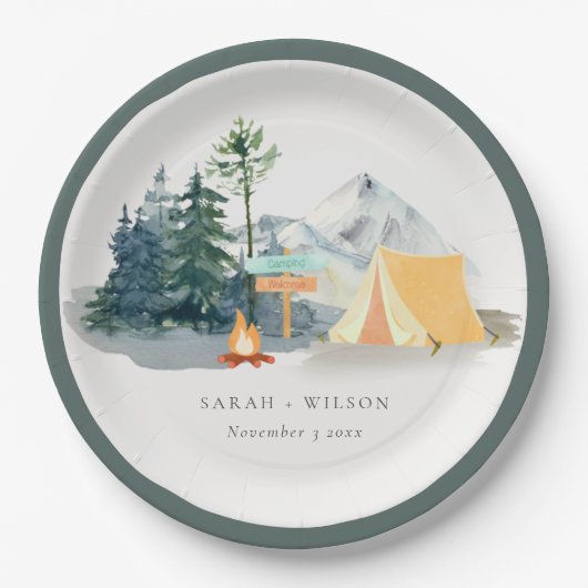 Chic Rustic Pine Woods Camping Mountain Wedding Pappteller (Vorderseite)