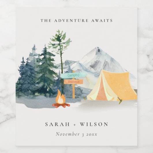 Chic Rustic Pine Woods Camping Mountain Wedding Weinetikett (Einzelnes Label)
