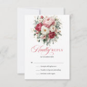 Chic Rustic Red Blush Floral Wedding RSVP Karte (Vorderseite)