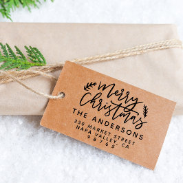 Chic Rustic Script Frohe Weihnachts-Rücksendeadres Permastempel