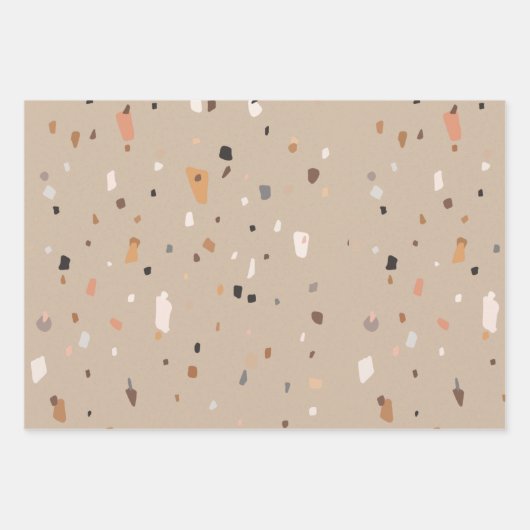 Chic rustic taupe terrazzo geschenkpapier set (Vorderseite 3)