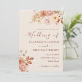 Chic Rustic Terracotta Boho Fall Foliage Wedding Einladung (Stehend Vorderseite)