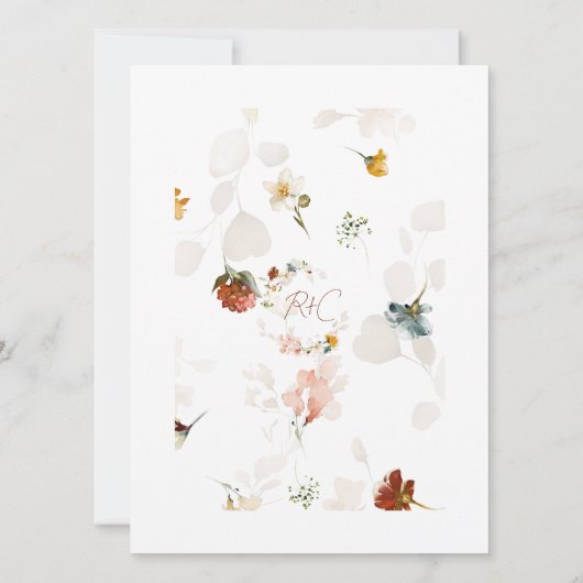 Chic Rustic Watercolor Boho Blumengarten Hochzeit (Rückseite)