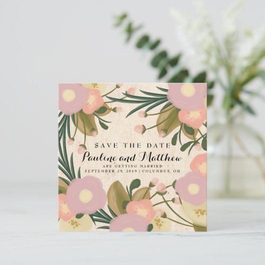 Chic Rustic Watercolor Leinwand Save the Date (Stehend Vorderseite)