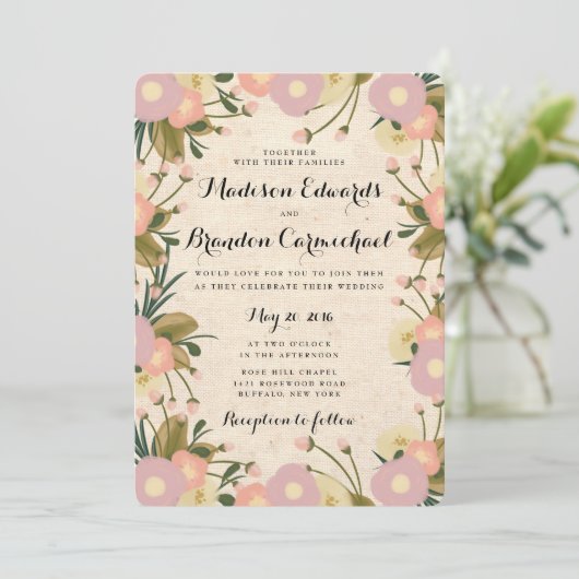 Chic Rustic Watercolor Leinwand Wedding Einladung (Stehend Vorderseite)