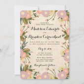 Chic Rustic Watercolor Leinwand Wedding Einladung (Vorderseite)