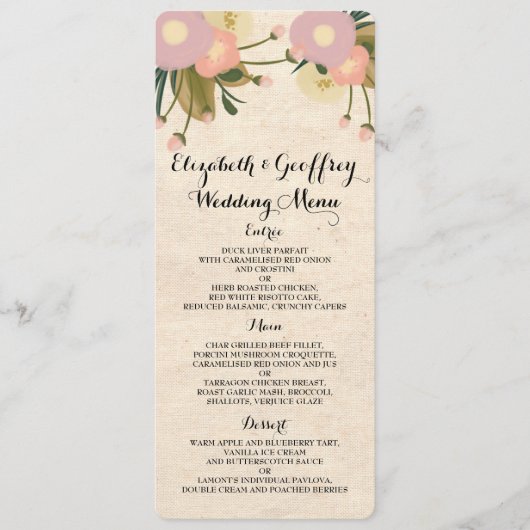 Chic Rustic Watercolor Leinwand Wedding Menu Menükarte (Vorderseite)
