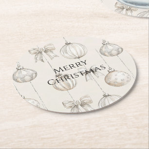Chic Rustic Weihnachtscreme Ornamente Runder Pappuntersetzer