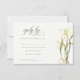 Chic Rustic White Daffodil Watercolor Wedding RSVP Karte