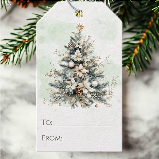 Chic Rustic Woodland Watercolor Weihnachtsbaum Geschenkanhänger