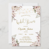 Chic Rustical Flowers String Lights Bridal Shower Einladung (Vorderseite)