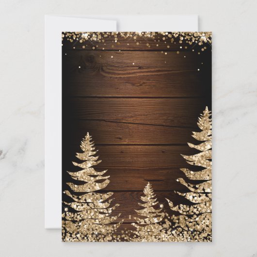 Chic RusticWood Glitzer Weihnachtsbaum Party Einladung (Rückseite)
