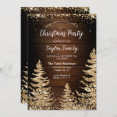 Chic RusticWood Glitzer Weihnachtsbaum Party Einladung (Vorne/Hinten)