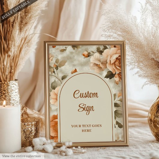 Chic Rusty Beige Sage Green Floral Personalized  Poster